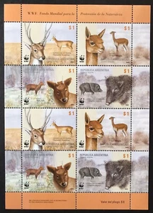 ARGENTINA WWF ANIMAL STAMPS SHEET OF 8v 2002 MNH WILD ANIMALS DEER BOAR #2192 1 - Picture 1 of 1
