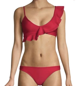 Mouille Bikini Badeanzug Rot Zweiteiler Rüschen One Shoulder Größe 6 Medium - Bild 1 von 9