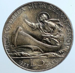 1933 VATICAN CITY Italy POPE PIUS XI Papal JUBILEE Italian 5 Lire Coin i110251 - Picture 1 of 3