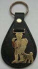 Alpine Bavaria Lederhosen Man with Dog Black Leather Key Ring Gold Tone Emblem
