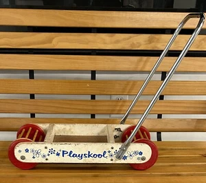 E5243 Vintage 70's PLAYSKOOL Rolling BLOCK CART Rare Find! - Picture 1 of 8