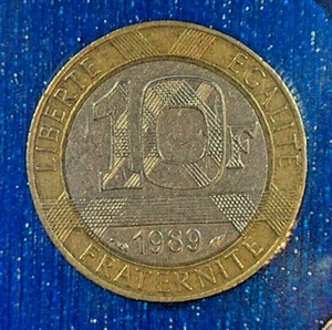 WORLD COIN SALE-1989-FRANCE 10 francs: BI-METALLIC COMPOSITION COIN-KM#964 - Picture 1 of 3