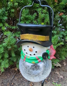 Snowman Garden Hanging Winter Christmas Crackle Glass Ball READ Snow man Frosty - Picture 1 of 6