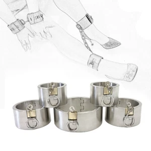 5cm High Stainless Steel Round/oval Ring Handcuffs Ankle Cuff Neck Collar Set Of - Picture 1 of 10