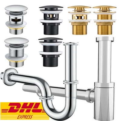 Waschbecken Sifon Siphon Ablaufgarnitur Pop Up Ablaufventil Abfluss Messing DHL - Bild 1 von 4