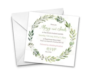 Inviti matrimonio FIORI VERDI personalizzati confezione da 10 con buste 150x150mm - Foto 1 di 9