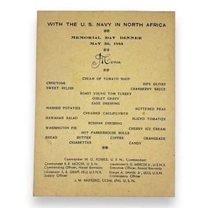 1944 World War II WWII Memorial Day Dinner Menu With U. S. Navy in North Aftica - Picture 1 of 3