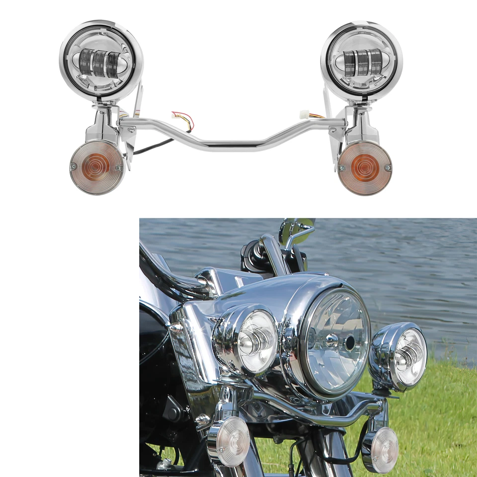 Barra de soporte de señal de giro de luz de conducción antiniebla puntual apta para Harley Road King 94-13 Foto 1 de 4