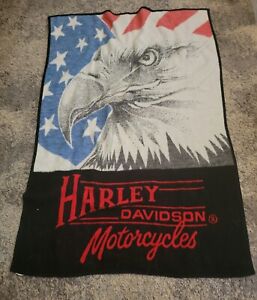 Biederlack Harley Davidson Eagle Stars Stripes USA Fleece Blanket RARE Vintage 