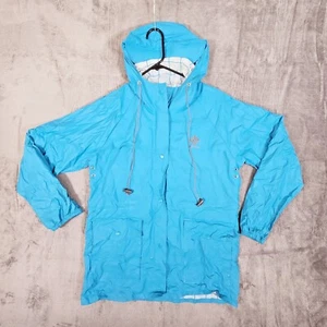 Vintage 1980s Columbia Sky Blue Colorblock PVC Rain Jacket Size Large - Picture 1 of 10