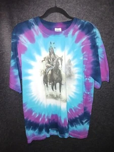 T-shirt Chuck DeHaan grande tie dye viola blu bianco vintage '93 arte nativa - Foto 1 di 10