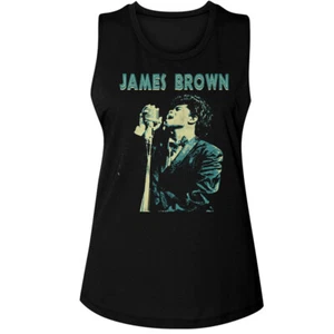 James Brown En Escenario Cantando Micrófono en Mano Para mujeres Muscular Tanque Camiseta Música Soul - Imagen 1 de 3