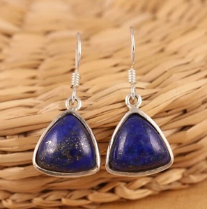 Natural Lapis Lazuli 925 Sterling Silver Large Dangle Drop Earrings Gift Boxed - Picture 1 of 7