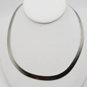 Chunky Wide Herringbone Chain Necklace Silver Tone 19" Everyday Wear Timeless - Picture 1 of 5
