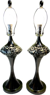 Table Lamps Matching Titanium Look& Mother Of Pearl Mosaic Black Space Age 80’s - Image 1 of 4