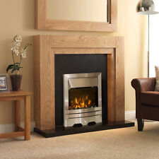 ELECTRIC OAK WOOD SURROUND SILVER BLACK MODERN FIRE FIREPLACE SUITE & MIRROR