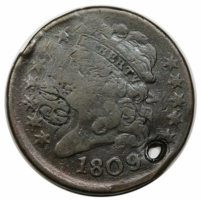 1809/6 Classic Head Half Cent, script "CJ" and "22" counterstamps - Image 1 of 3