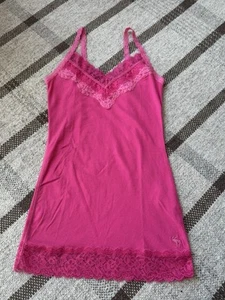 Abercrombie And Fitch Y2K Vintage Tank Top Lace Camisole Hot Pink Medium Long - Picture 1 of 9