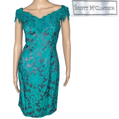 Vestido brocado de encaje verde azulado Scott McClintock vintage de la década de 1980 Cottagecore graduación 8 Foto 1 de 4