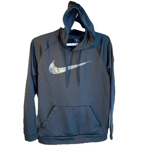Felpa con cappuccio Nike Dri Fit uomo nera allenamento grande logo swoosh mimetica check L - Foto 1 di 7