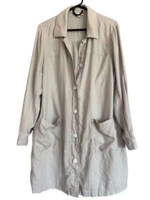 Pure J Jill Linen Woven Duster Jacket LARGE Buttons Long Gray Pockets 35” Length - Image 1 of 4