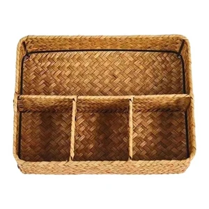 4 Grids Wicker Storage Box Handmade Woven Storage Bin Bathroom Organization - Picture 1 of 11