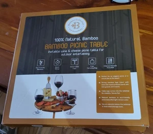 Bamboo Picnic Table Bambusi Collection Portable Wine & Cheese Picnic Table New - Picture 1 of 5