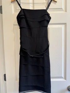 White House Black Market Black Cocktail Dress, tiers/hidden side zip, size 8 - Picture 1 of 13