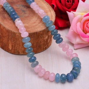 AAA Aquamarine Rondelle Necklace Multi Aquamarine Morgonite Necklace Gemstone - Picture 1 of 5