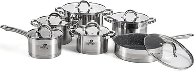 MANUFACTURE BY HOUSZY 12PC Cookware Set Saucepan Frying Pan Casserole Stainless Steel Set -Houszy