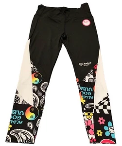 Justice Girls Leggings Black 12/14 Ankle Length Colorful Graphics J Sport Logo - Picture 1 of 9