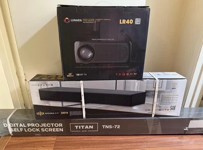 Lunara LR40 8K Laser Projector, Soundbar, Screen Bundle - Image 1 of 3