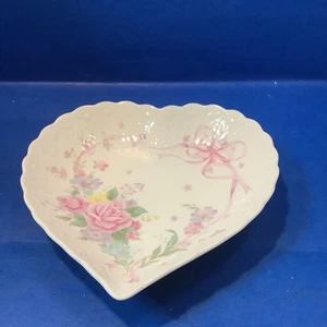 MIKASA Japan Heart Shaped Porcelain Trinket Dish “All My Love” Pink Floral - Picture 1 of 4