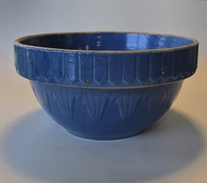 VTG Ruckles Stoneware Bowl Pottery Blue Picket Fence Mix Antique Crock Primitive - Picture 1 of 12