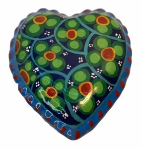 Joyero de cerámica Toluca en forma de corazón con flores, azul cobalto - México - Imagen 1 de 8