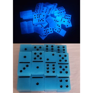 Handmade Resin Art Glow in the Dark Double Blue with Black Dominoes Set Gift Toy - Picture 1 of 11