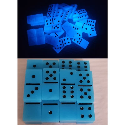 Handmade Resin Art Glow in the Dark Double Blue with Black Dominoes Set Gift Toy - Image 1 of 4