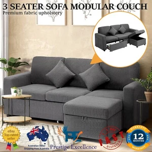 Sofa Lounge Set Modular Couch 3 Seater Drawers Ottoman Storage Velvet + Cushions - Picture 1 of 9