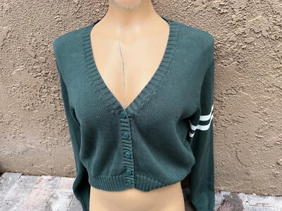 Brandy Melville Sweater GREEN Cropped Cotton Cardigan  - One Size - Image 1 of 4