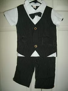 NEW Boys 2 Pc Suit Outfit black white pinstripe shortsleeve bow tie sz 110 (4/6) - Picture 1 of 6