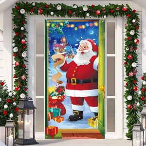 "Santa Backdrop Xmas Door Cover - Christmas Party Decor 78" - Picture 1 of 6