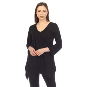 NWT Size 2XL white mark Women's Empire Waist V-Neck 3/4 Sleeve Tunic Top Black - Picture 1 of 5