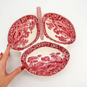 RAR Spode's Tower rosa rot Copeland dreiseitig geteilt Servierschale ALTE MARKE - Bild 1 von 9