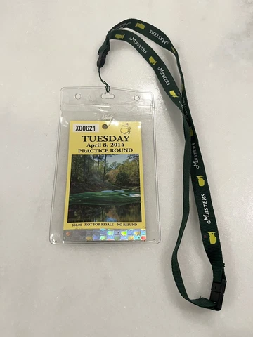2014 Masters Tuesday Practice Round Badge Ticket W/ LANYARD Augusta National Cover