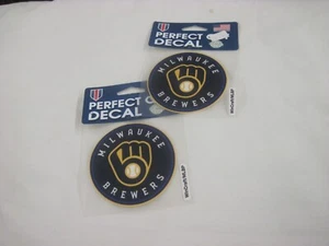 MILWAUKEE BREWERS BLUE YELLOW ROUND  SET OF 2 PERFECT CUT 4" DECALS  NEW - Picture 1 of 1