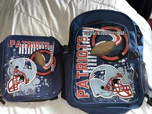 New England Patriots NFL Blue Backpack & Lunch Box Set! Zipper Pockets & Adjusts - Picture 1 of 6