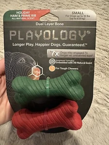1 Packung mit 2 Playology|Zweilagiger Knochen|Spielzeug für kleine Hunde, 15 Pfund Schinken Prime Rib Neu - Bild 1 von 5