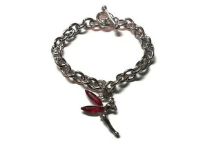 Ruby Red Tinkerbell Pendant Fairy, Made With Red Crystals Toggle Bracelet - Picture 1 of 3