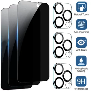 For iPhone 16 15 14 13 12 Pro Max Tempered Glass Privacy Screen Camera Protector - Picture 1 of 11