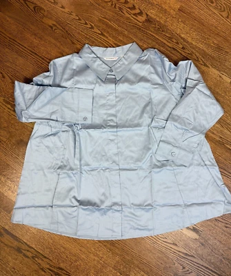 Top oscilante Isaac Mizrahi para mujer azul polvo algodón manga larga talla 28W bolsillos Foto 1 de 4